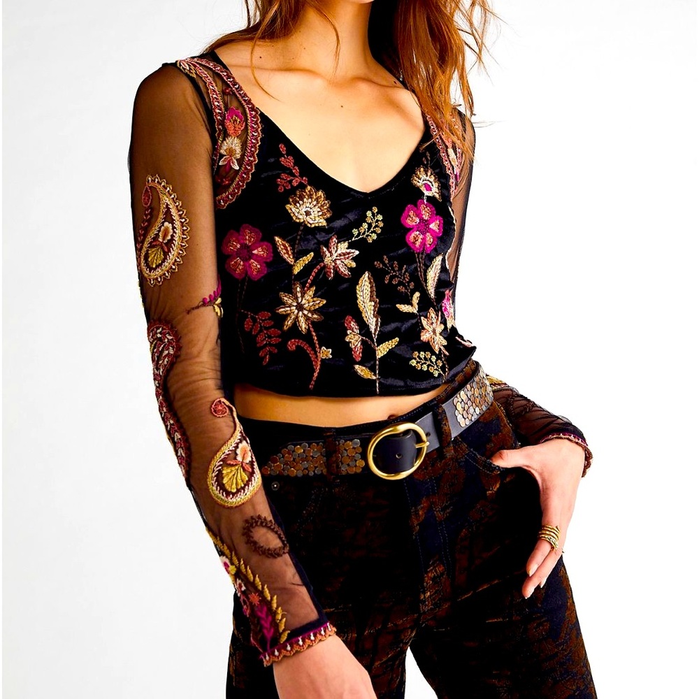 Free people embroidered velvet top - Picture 3 of 9